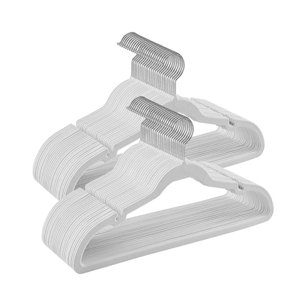 Set van 50 fluwelen kleerhangers voor kleding, antislip, met schouderinkepingen, broekstang, 360° draaibare haak en ruimtebesparend - Wit