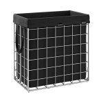 Opvouwbare wasmand met afneembare en wasbare voering, metalen draadframe - zilver en klassiek zwart
