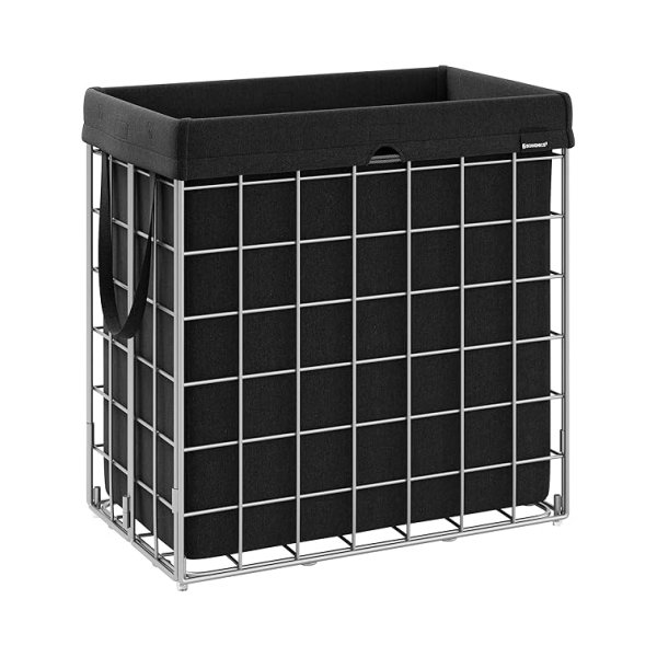 Opvouwbare wasmand met afneembare en wasbare voering, metalen draadframe - zilver en klassiek zwart