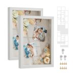 Fotolijst set van 2 met houders en pinnen voor A4 en 10x15cm foto's, inclusief muurhaken - vintage wit