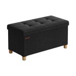 Poef Groot Zwart - Opvouwbare zwarte kruk met houten poten en opbergruimte voor woonkamer of slaapkamer - 38x76x40cm