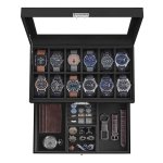Horloge en Sieraden Opbergdoos met Glazen Deksel en Lade - 12 Horloges, Ringen, en Armbanden Organizer