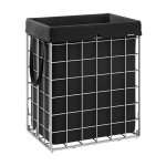 Grote wasmand 90L opvouwbaar met afneembare waszak en metalen draadframe in zilver-zwart