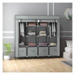 Kledingkast - Luxe Living - Kledingstang en 10 vakken - Fluweel - Donkergrijs.