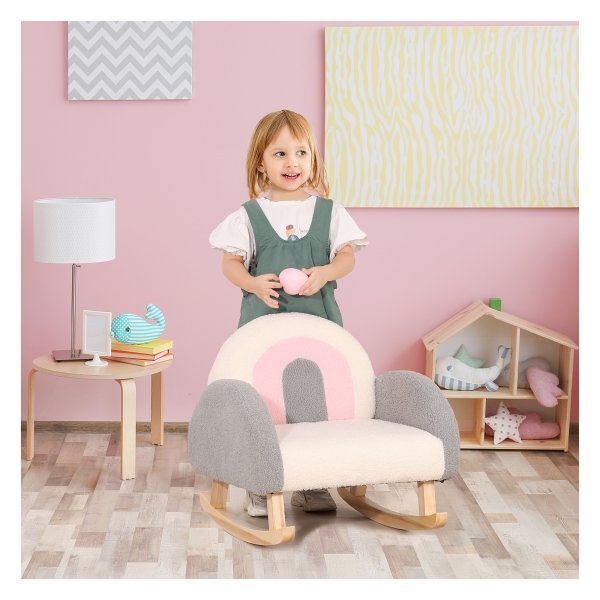 Peuterschommelstoel - Kinderfauteuil - Grijs met Lamsvelimitatie