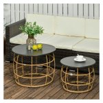 Bijzettafels - GardenLiving - Handgevlochten design - Zandkleurig
