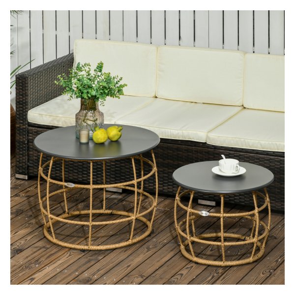 Bijzettafels - GardenLiving - Handgevlochten design - Zandkleurig