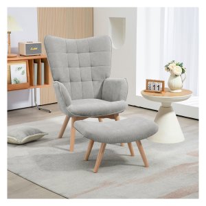 Fauteuil - RelaxDeluxe - Gestoffeerde loungestoel - Houten poten - Grijs