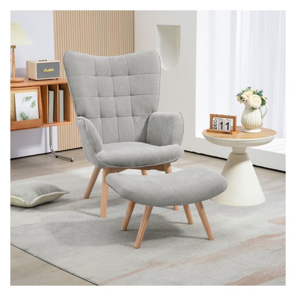 Fauteuil - RelaxDeluxe - Gestoffeerde loungestoel - Houten poten - Grijs