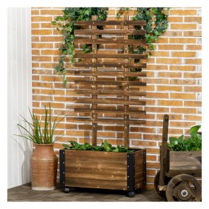 Plantenbak - Hout & Klimrek - Verkoolde afwerking - Bruin