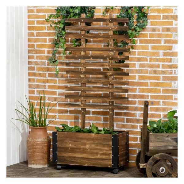 Plantenbak - Hout & Klimrek - Verkoolde afwerking - Bruin
