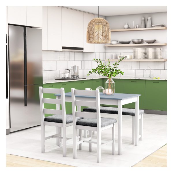Eetkamerset - LuxeLiving - Gestoffeerde stoelen - Linnenlook - Grijs/wit