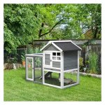 Konijnenhok - DeluxePets - Uitneembare bodembak - Trappetje - grijs