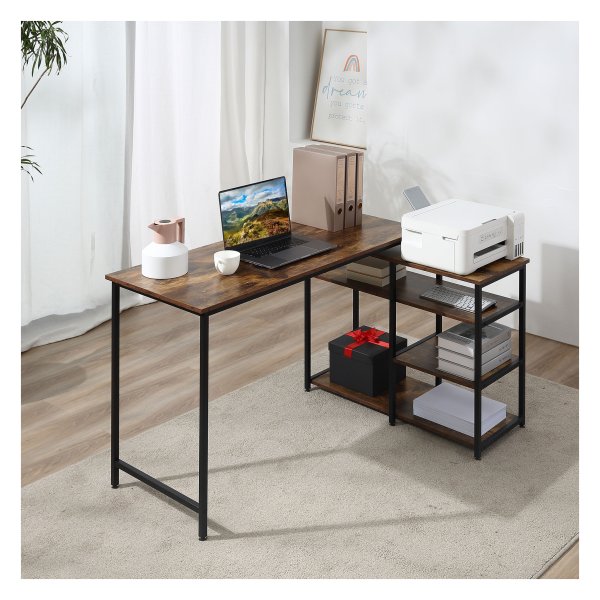 Hoekbureau - Rustiek design - Met lade en rek - Bruin