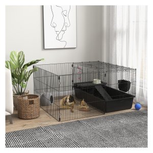 Caviaverblijf - Stalen Kooi - Drinkfles en Voerbak - Zwart