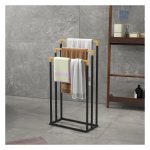 Handdoekhouder - ExcellentHome - Staal en Bamboe - Zwart