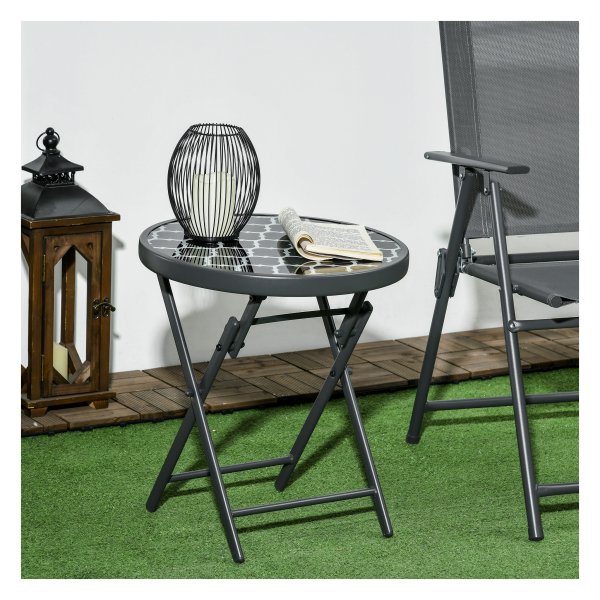 Bijzettafel - Outdoor Living - Opklapbaar & Glas - Zwart
