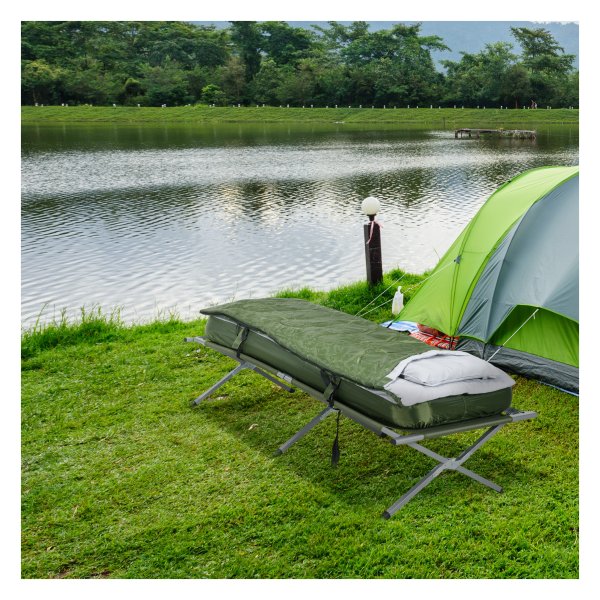 Campingbed - Comfortabel en opklapbaar eenpersoonsbed - Stabiel stalen frame - Groen