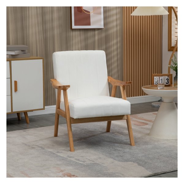 Loungestoel - Stijlvol Relaxmeubel - Armleuningen - Fluweelzacht - Crèmekleurig
