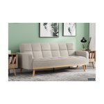 Slaapbank Adana Beige , voor 3 personen, Eucalyptushouten frame, koudschuim matras