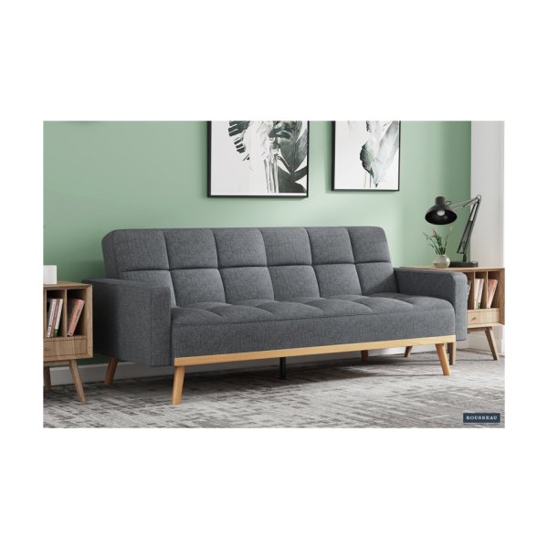 Slaapbank Adana Grijs , voor 3 personen, Eucalyptushouten frame, koudschuim matras