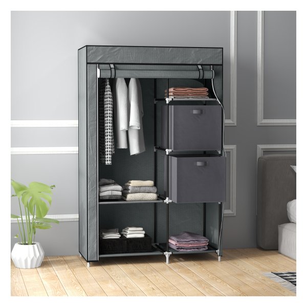 Kledingopbergsysteem – TrendyHome – laden en kledingstang - donkergrijs