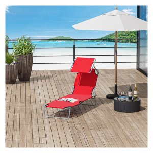 Ligstoel - ComfortZone - inklapbaar – zonnescherm - rood