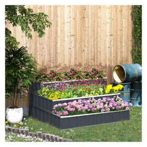 Plantenbak - Tuinbed met bloementrap - Kruidenbed - Grijs