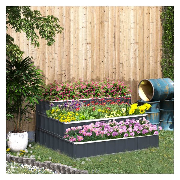 Plantenbak - Tuinbed met bloementrap - Kruidenbed - Grijs