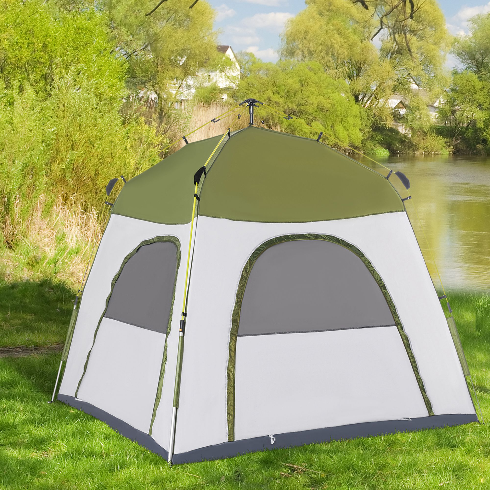 EULANT Campingtent voor 2-4 personen, ideaal voor outdoor/tuin/vissen/festivals, mooie luxe tent met buitentent en extra afdekking, waterdicht 3000 mm