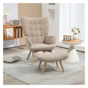 Fauteuil - Relaxia - Gestoffeerd - Houten poten - Lichtbruin