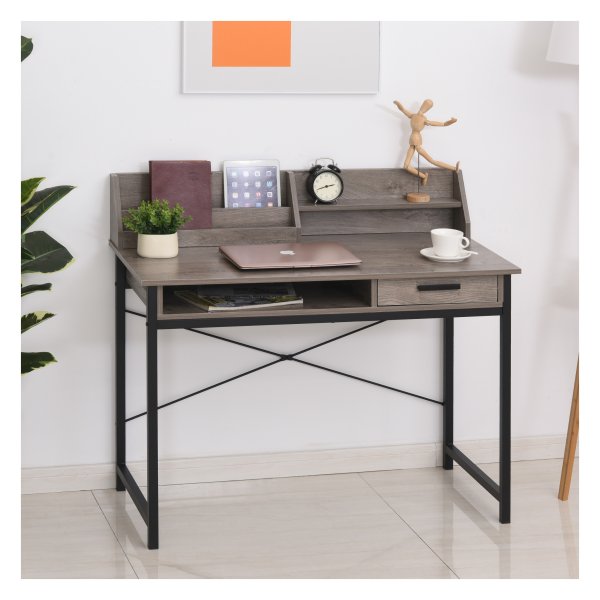 Bureau - Elegance Home - Plank en lade - Grijs/Zwart