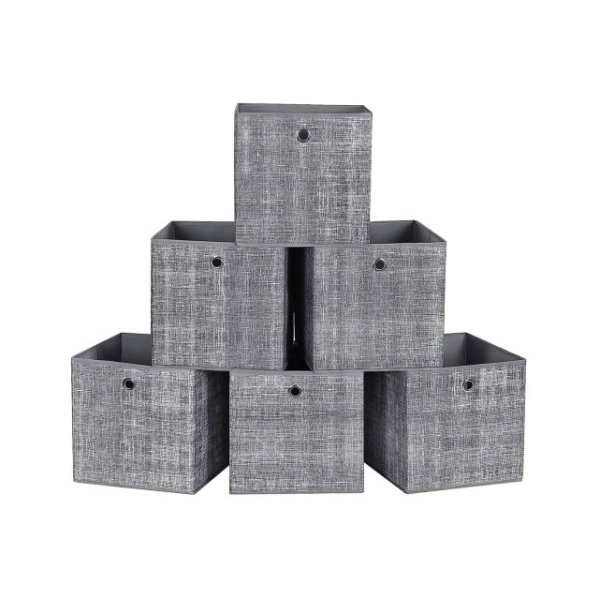 Pak van 6-opvouwbare opbergdozen kubussen manden dozen gemaakt van niet-geweven stof 30 x 30 x 30 cm voor speelgoed kleding gevlekt grijs rfb02lg-3