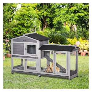 Konijnenhok - FlexiPet - Dubbele verdieping - Buitenren - Grijs