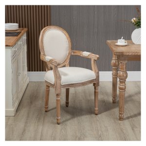 Eetkamerstoel – ComfortDesign - Armleuningen – Houten poten - Crèmekleur