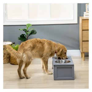 Voerbak - DoggyWare - Verhoogd - Dubbele kom - Grijs