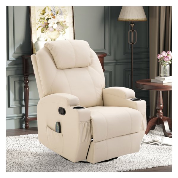 Relaxstoel - ComfortStyle - Elektrische Massage - Kunstleren bekleding - Roomwit