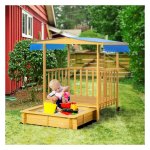 Zandbak - Houten Speelhuis - Met Dak - Op Wielen - Blauw