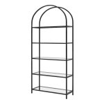 Zwarte boekenplank 5-laags van gehard glas met metalen frame