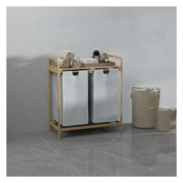 Wasmand - BambooDesign - 2 afneembare waszakken - Crèmekleur