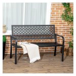 Tuinbank - DesignLife - Bloemenpatroon - Stalen frame - Zwart