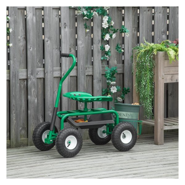 Tuinwagen - GreenWorks - Draaibare zitting - Verstelbare hoogte - Groen