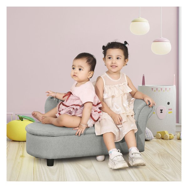 Kinderchaise - HoutenWonders - Opbergruimte - Lichtgrijs