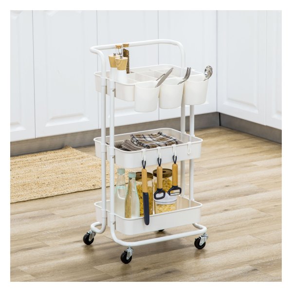 Serveerwagen - EleganceHome - 3 Etages - Opslagmanden - wit