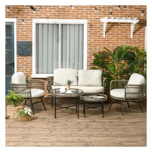 Rattan - Bohemian Style - Tuinmeubelset - PE-rattan - Bruin/Grijs