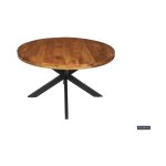 Eettafel 'Maria' 130 cm Rond Mangolia, Structuur metaal, blad exotisch hout mangolia, - Top 45 mm