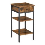 Nachtkastje, Bijzettafel, Hoog, Met Een Lade En 2 Open Vakken, 1 Verstelbare Plank, Ruimtebesparend, Verstelbare Poten, Modern, Vintage Bruin-Zwart