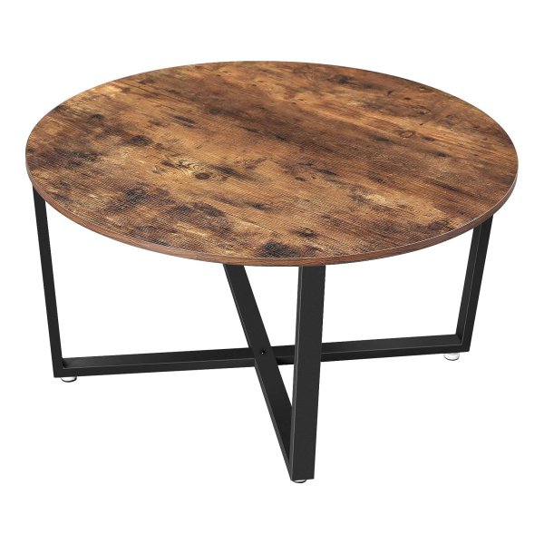 Koffietafel rond, salontafel, salontafel, stabiel ijzeren frame, eenvoudige montage, industrieel ontwerp, vintage, donkerbruin