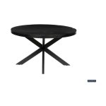 Eettafel 'Maria' 130 cm Rond Mangolia Zwart, Structuur metaal, blad exotisch hout mangolia, - Top 45 mm