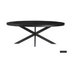 Eettafel 'Alexa' 200 cm Ovaal Mangolia zwart, Structuur metaal, blad exotisch hout mangolia, - Top 45 mm